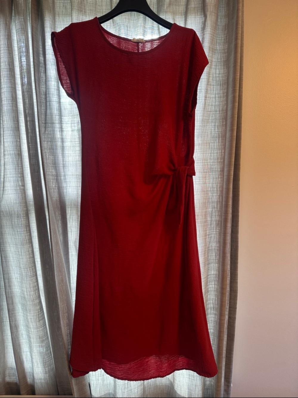 See You Monday Deep Red Midi Tie-Detail Dress